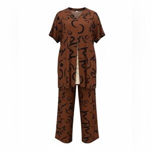 SHEIN Brown and Black Abstract Print pants Set